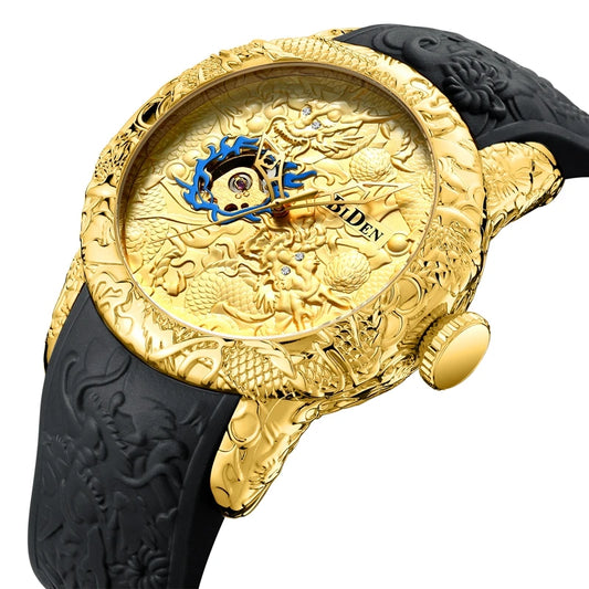 Montre-Bracelet BIDEN Dragon Doré: Un Chef-d'Œuvre Mécanique